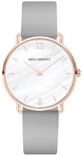 Paul Hewitt Damen Armbanduhr Mermaid Line Leder 33mm Grau-Roségold-Perlmutt