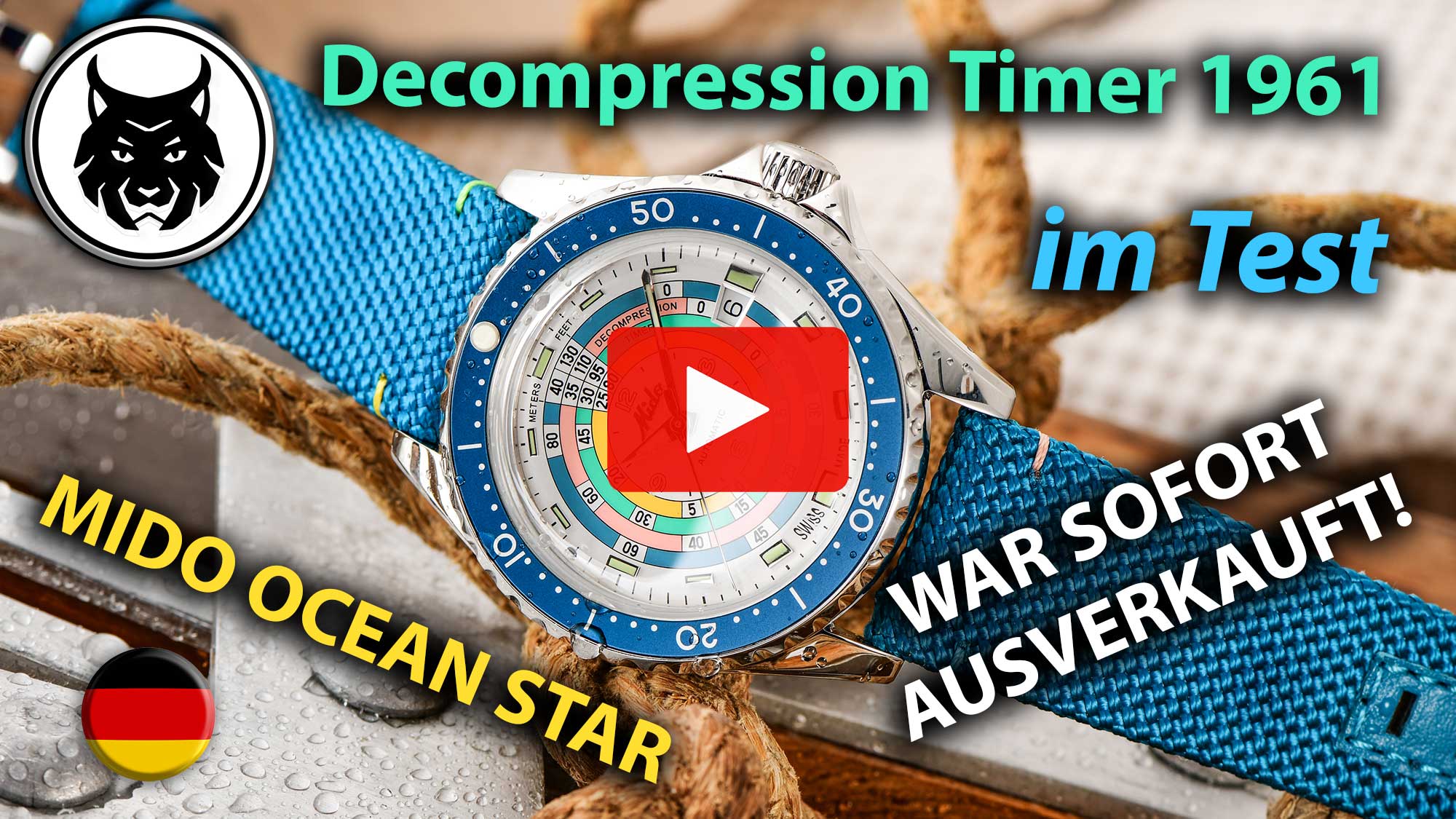 Kurzer YouTube Video Test & Eindrücke, alle Bänder am Handgelenk, Lume, Details, - Mido Ocean Star Decompression Timer 1961 Limited Edition